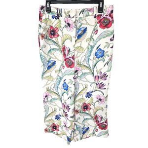 Ann Taylor Sz 6p Womens White Floral Cropped Capri Wide Leg Pants